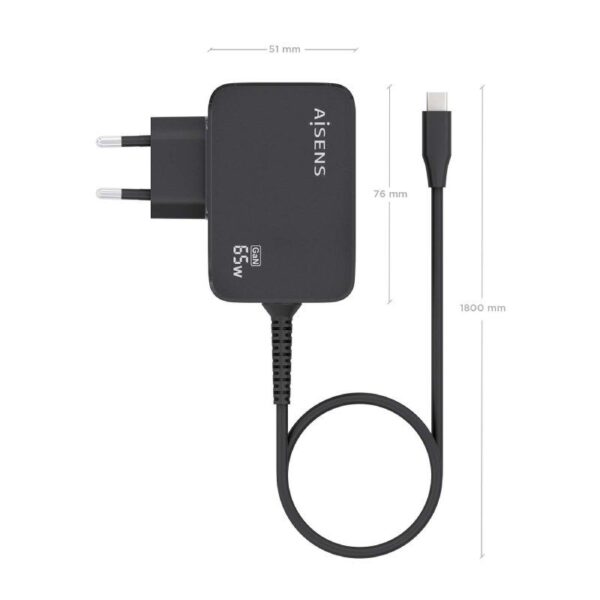 Cargador Gan de Pared Aisens ASCH-1PD65WL033-BK/ 1xUSB Tipo-C + Cable 1.8m/ 65W - Imagen 4