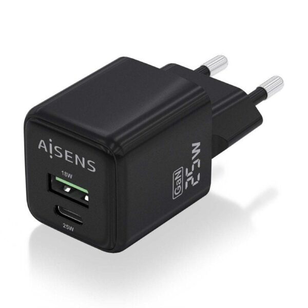 Cargador Gan de Pared Aisens ASCH-25W2P015-BK/ 1xUSB Tipo-C/ 1xUSB/ 25W - Imagen 2