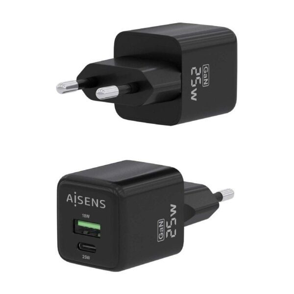 Cargador Gan de Pared Aisens ASCH-25W2P015-BK/ 1xUSB Tipo-C/ 1xUSB/ 25W - Imagen 3