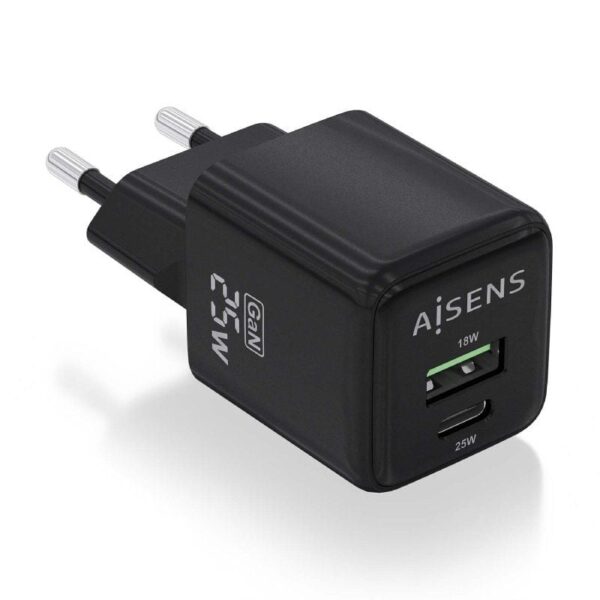 Cargador Gan de Pared Aisens ASCH-25W2P015-BK/ 1xUSB Tipo-C/ 1xUSB/ 25W 8436574709513 ASCH-25W2P015-BK AIS-CARGA ASCH-25W2P015-BK