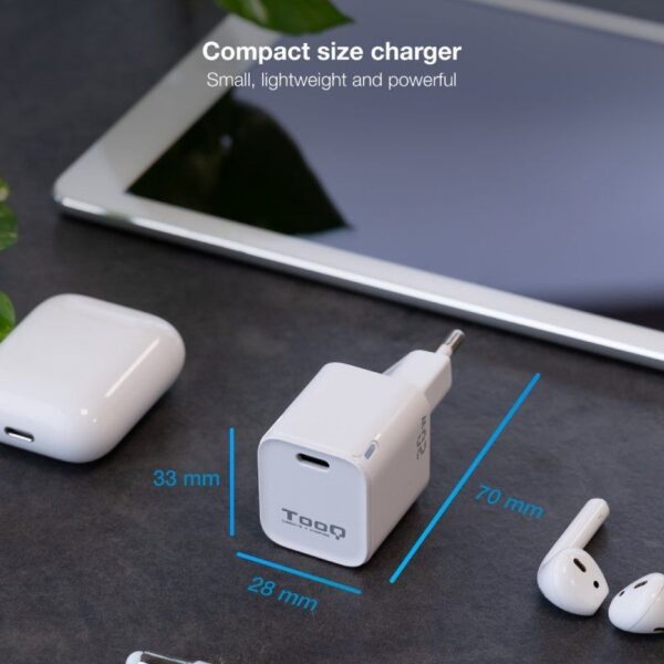 Cargador de Pared TooQ TQWC-PD20WT/ 1xUSB Tipo-C/ 20W/ Blanco - Imagen 3