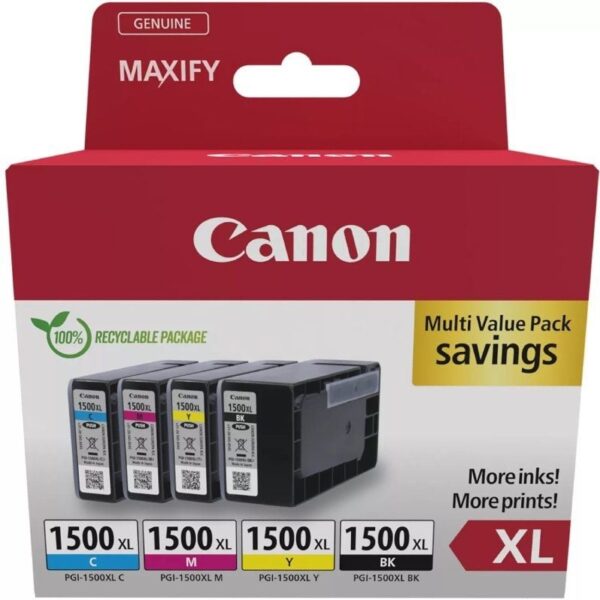 Cartucho de Tinta Original Canon PGI-1500XL Multipack Alta Capacidad/ Cian/ Magenta/ Amarillo/ Negro 8714574679037 9182B010 CAN-MULTIPACK 1500XL V2