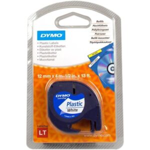 Cinta Rotuladora Adhesiva de Plástico Dymo 91221/ para Letratag/ 12mm x 4m/ Negra-Blanca 5411313912211 S0721660 DYM-CINTA LET 91221