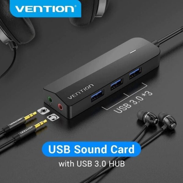 Hub USB 3.0 con Tarjeta de Sonido Vention CHIBB/ 3xUSB/ 1xMicroUSB PD - Imagen 2