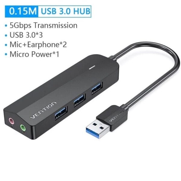 Hub USB 3.0 con Tarjeta de Sonido Vention CHIBB/ 3xUSB/ 1xMicroUSB PD 6922794747234 CHIBB VEN-HUB CHIBB