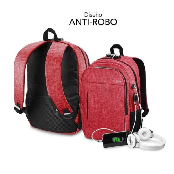 Mochila Subblim Urban Lock para Portátiles hasta 16"/ Puerto USB/ Antirrobo/ Roja - Imagen 2