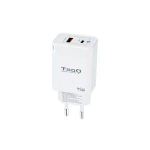 TooQ Cargador de Pared GaN USB-C/PD + USB-A/QC 45W