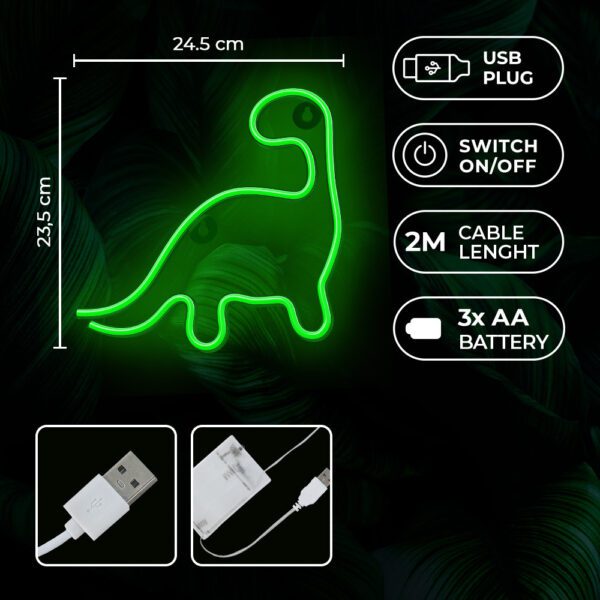 Lampara forever neon led dinosaur green - Imagen 3