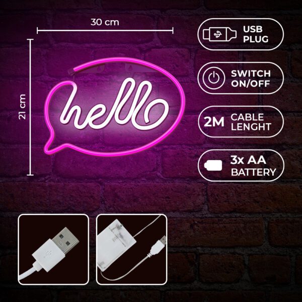 Lampara forever neon led hello pink white - Imagen 4