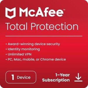 731944721446 | P/N: MTP0AFNR1RAAD | Cod. Artículo: MGS0000024937 Antivirus mcafee total proteccion 1 dispositivo 1 año esd (descarga directa)