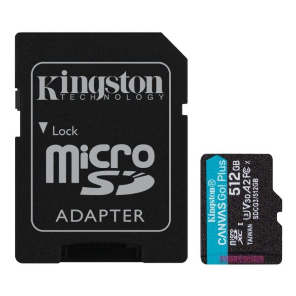 740617301328 | P/N: SDCG3/512GB | Cod. Artículo: DSP0000012089 Tarjeta memoria micro secure digital sd xc 512gb kingston canvas go! plus clase 10 uhs - i u3 + adaptador sd