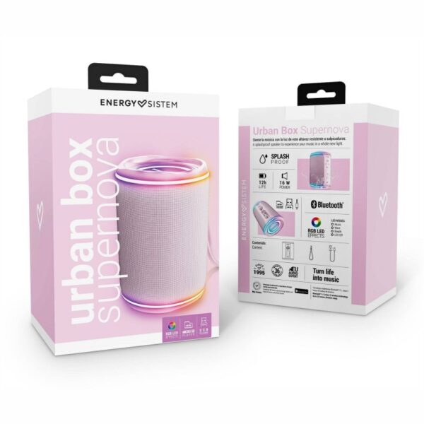 Altavoz energy sistem urban box supernova rosa - resistente al agua - 16w - tws - bluetooth 5.1 - rgb - Imagen 4