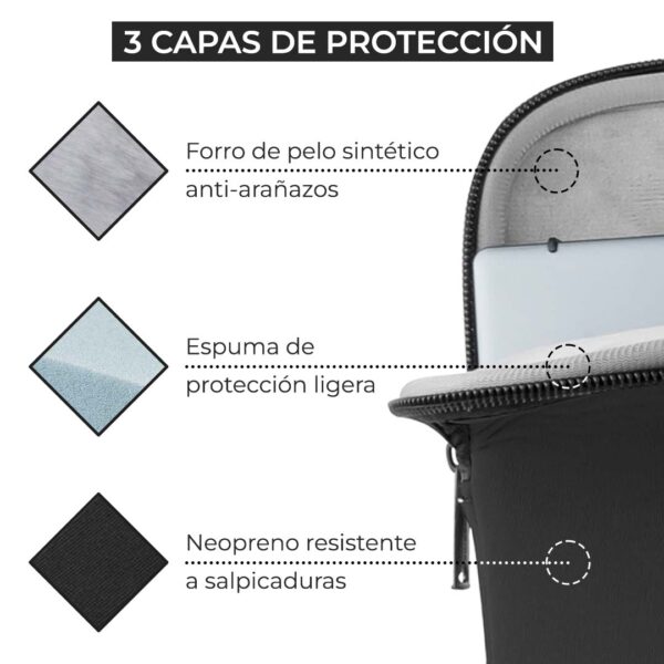 Funda de neopreno phoenix para tablet o portátil 14pulgadas interior terciopelo negra - Imagen 6