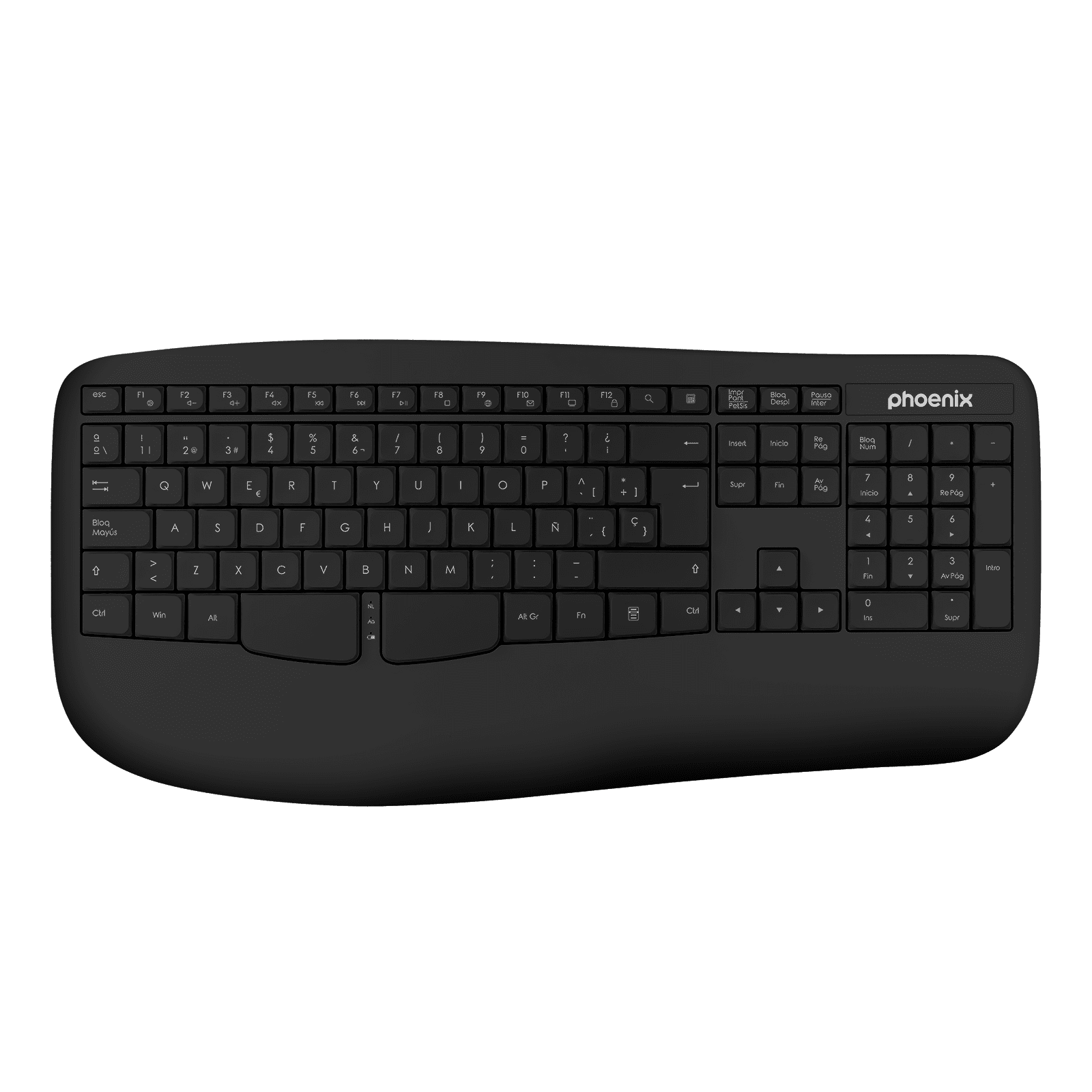 8436583236376 | P/N: K201B | Cod. Artículo: DSP0000015426 Phoenix k201 teclado ergonomico inalambrico 2.4ghz negro