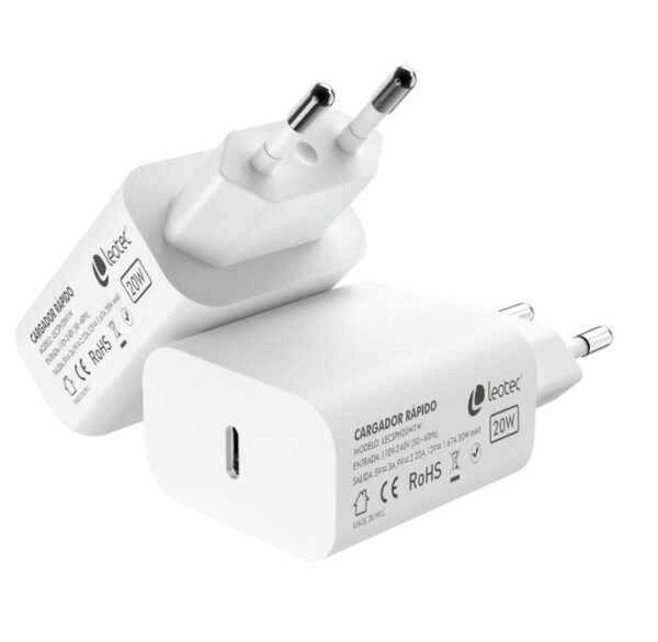 Cargador de pared leotec usb c 20w 3.0 5v3a 9v2 -22a 12v1 -67a blanco - Imagen 3