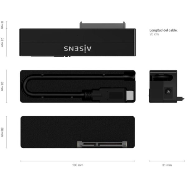 Adaptador para Discos Duros 2.5"/3.5" Aisens ASE-35C02B/ USB Tipo-C - SATA/ con Alimentador - Imagen 4