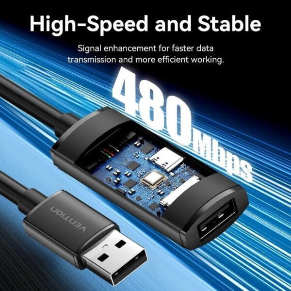 Cable Alargador USB 2.0 Vention CBKBJ/ USB Macho - USB Hembra/ 480Mbps/ 5m/ Negro - Imagen 2