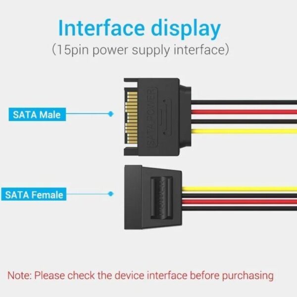 Cable Alimentación 15Pin Vention KDABY/ SATA Macho - SATA Hembra/ 30cm - Imagen 2