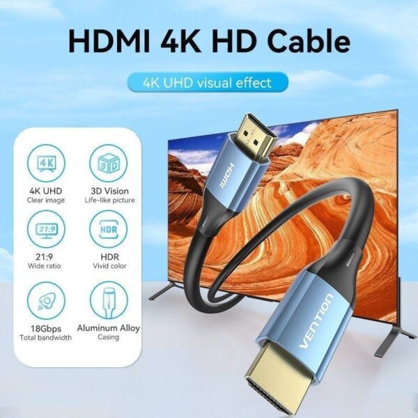 Cable HDMI 2.0 4K Vention ALHSF/ HDMI Macho - HDMI Macho/ 1m/ Azul - Imagen 2