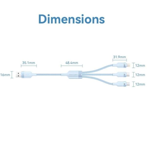 Cable USB 2.0 Lightning Vention CTPLG/ USB Macho/ USB Tipo-C Macho - MicroUSB Macho - Lightning Macho/ 1.5m/ Azul - Imagen 3