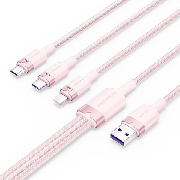 Cable USB 2.0 Lightning Vention CTRPG/ USB Macho/ USB Tipo-C Macho - MicroUSB Macho - Lightning Macho/ 1.5m/ Rosa 6922794709836 CTRPG VEN-CAB CTRPG