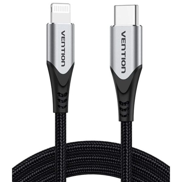 Cable USB 2.0 Tipo-C Lightning Vention TACHH/ USB Tipo-C Macho - Lightning Macho/ Hasta 27W/ 480Mbps/ 2m/ Gris y Negro - Imagen 2