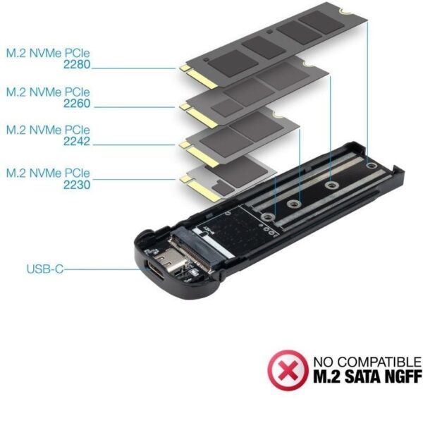 Caja Externa para Disco SSD M.2 NVMe TooQ TQE-2201R/ USB 3.1 Gen2/ Sin tornillos - Imagen 4