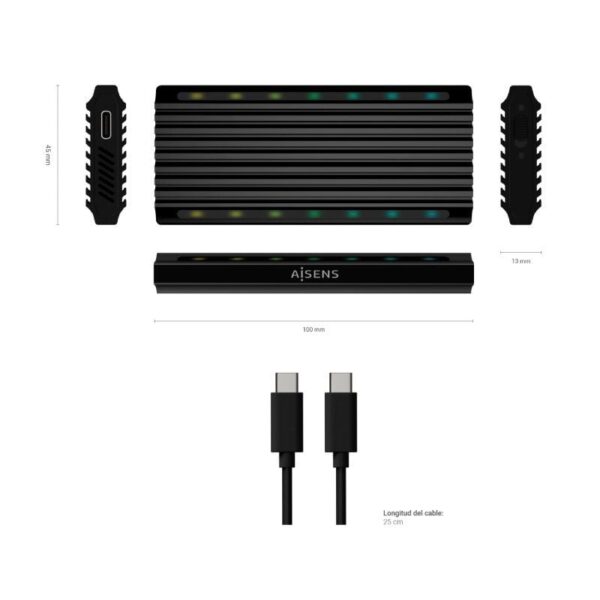 Caja Externa para Disco SSD M.2 SATA/NVMe Aisens ASM2-RGB012B/ USB 3.2/ Sin tornillos - Imagen 4