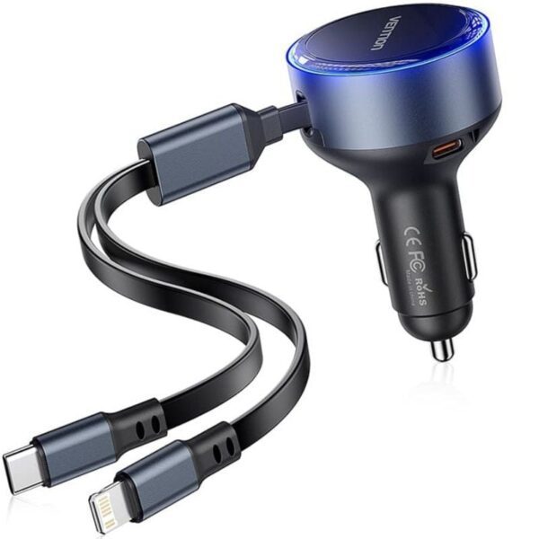 Cargador de Coche Vention FFOB0/ 1xUSB Tipo-C Macho/ 1xUSB Tipo-C hembra/ 1xLightning Macho/ 30W 6922794785892 FFOB0 VEN-CARGA COCHE FFOB0