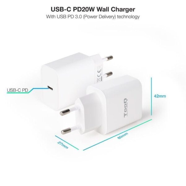 Cargador de Pared TooQ TQWC-PDUSBC20W/ 1xUSB Tipo-C/ 20W - Imagen 2