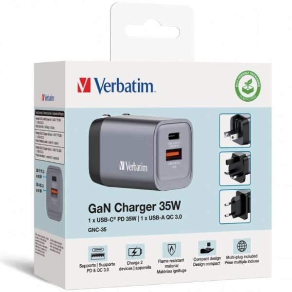 Cargador de Pared Universal Verbatim GNC-35/ 1xUSB Tipo-C/ 1xUSB/ 35W - Imagen 3