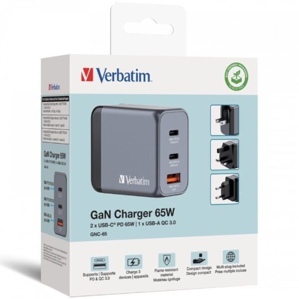 Cargador de Pared Universal Verbatim GNC-65/ 2xUSB Tipo-C/ 1xUSB/ 65W - Imagen 3