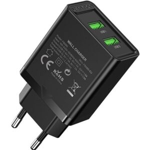 Cargador de Pared Vention FBAB0-EU/ 2xUSB/ 18W/ Negro 6922794760899 FBAB0-EU VEN-CARGA FBAB0-EU