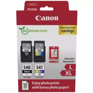 Cartucho de Tinta Original Canon PG-540L + CL-541 XL Multipack Alta Capacidad/ Negro/ Tricolor + Papel Fotográfico 8714574679341 5224B012 CAN-MULTIPACK 5224B012