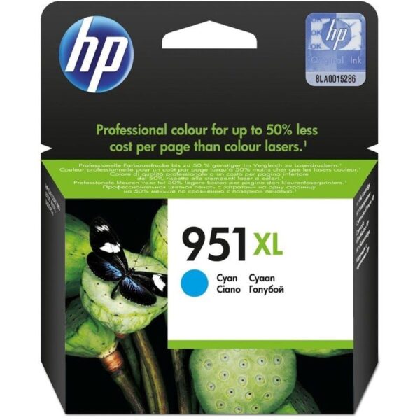 Cartucho de Tinta Original HP nº951 XL Alta Capacidad/ Cian 886111615285 CN046AE CN046AE