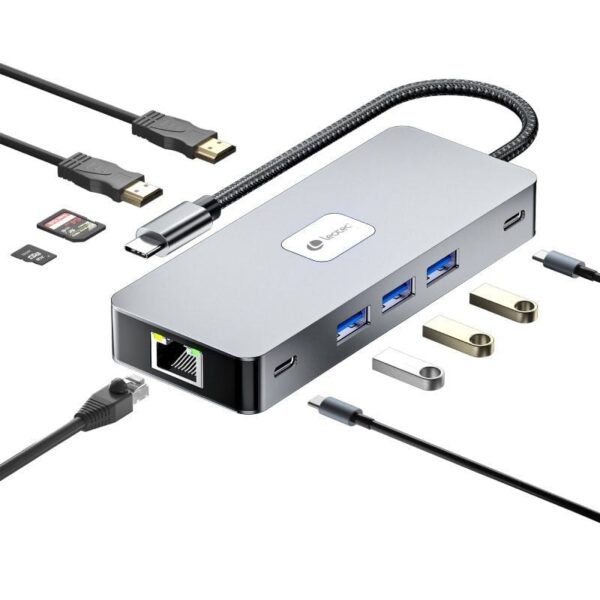 Docking USB Tipo-C Leotec LEDS02/ 3xUSB/ 1xUSB Tipo-C/ 1xUSB Tipo-C PD/ 2xHDMI 4K/ 1xRJ45/ 1xLector Tarjetas SD y MicroSD/ Gris - Imagen 2