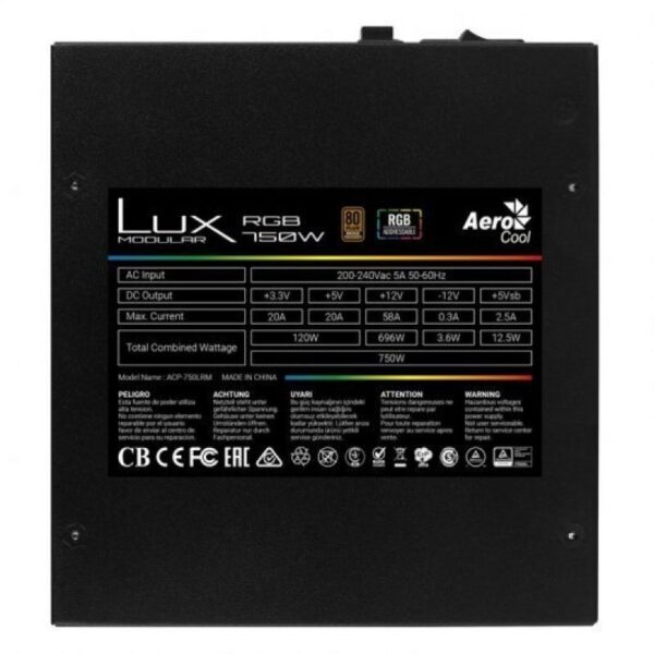 Fuente de Alimentación Aerocool LUX RGB 750M/ 750W/ Ventilador 12cm/ 80 Plus Bronze - Imagen 4