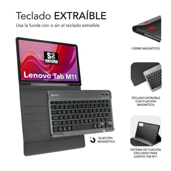 Funda con Teclado Subblim Keytab Pro Bluetooth para Lenovo Tab M11 de 11"/ Negra - Imagen 4