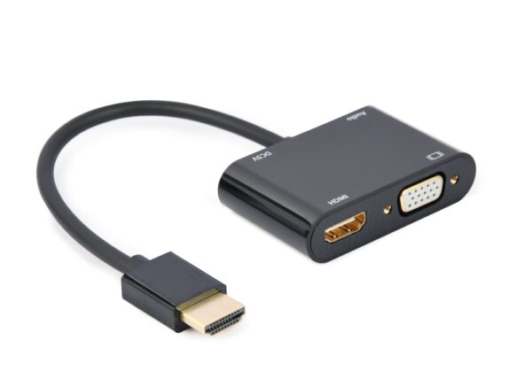 HDMI MACHO A HDMI HEMBRA + VGA HEMBRA + CABLE ADAPTADOR DE AUDIO NEGRO 8716309124409 A-HDMIM-HDMIFVGAF-01