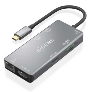 HUB AISENS USB-C DOCK 9 EN 1 USB-C 2XHDMI RJ45 2XUSB-A 3.0 USB-A 2.0 PD 8435739901724 ASUC-9P018-GR