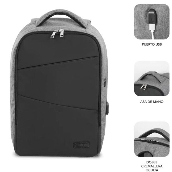 Mochila Subblim Secure V2 AP para Portátiles hasta 15.6"/ Puerto USB/ Antirrobo/ Gris - Imagen 2