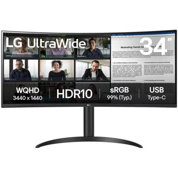 Monitor Profesional Ultrapanorámico Curvo LG 34WR55QK-B 34"/ WQHD/ Regulable en altura/ Negro - Imagen 2