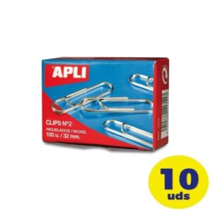 Pack de 10 cajas de 100 Clips Nº2 Apli 11714/ Plata 18410782117145 11714 10U API-CLIP PLATEADO CAJA 10U