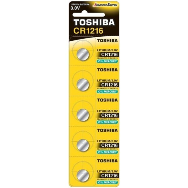 Pack de 5 Pilas de Botón Toshiba CR1216/ 3V 4904530108075 CR1216 PW BP-5 TOS-PILA CR1216 PW BP-5