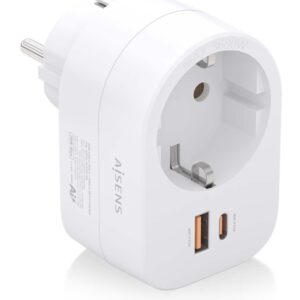 REGLETA PARED AISENS 1 TOMA USB-C 20W PD3.0 USB-A 20W QC3.0 BLANCO 8435739901700 ASPS-1A1C06-W