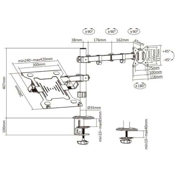 Soporte de Mesa Orientable/ Inclinable DTL32TSR-193 para TV y Portátil de 17-32" - Imagen 4