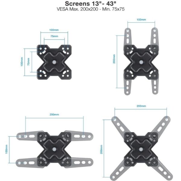 Soporte de Pared Extensible/ Giratorio/ Inclinable TooQ LP1343TN-B para TV de 13-43"/ hasta 20kg - Imagen 2