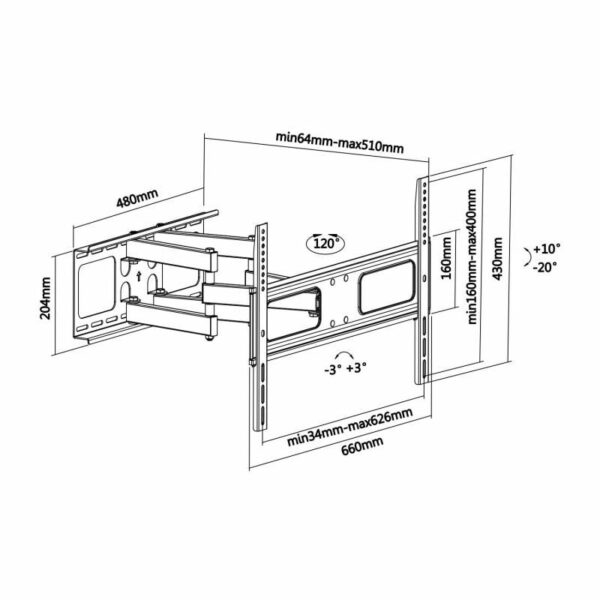 Soporte de Pared Giratorio/ Inclinable/ Nivelable Aisens WT70TSLE-027 para TV de 37-70"/ hasta 50kg - Imagen 5