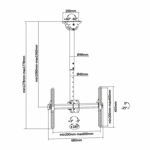 Soporte de Techo Giratorio/ Inclinable/ Extensible/ Nivelable Aisens CT70TSLE-033 para TV de 37-70"/ hasta 50kg - Imagen 5