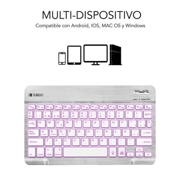 Teclado Compacto Inalámbrico por Bluetooth Subblim Smart Backlit/ Plata - Imagen 2